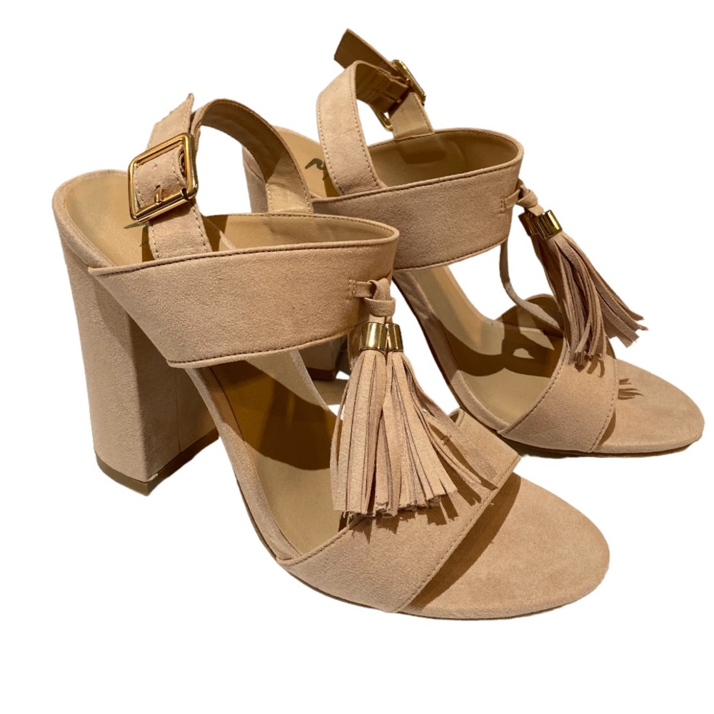 Brand new, never worn, beige block heel open toe shoes, size 8